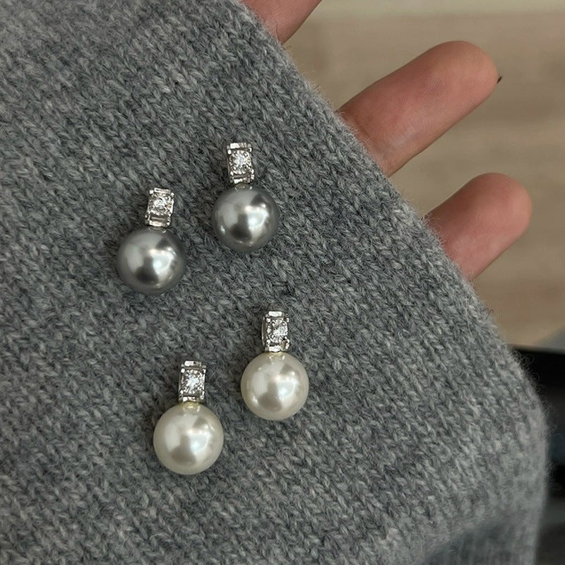S925 sterling silver pearl earrings - silvery