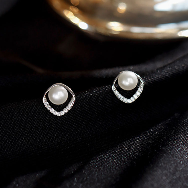 925 sterling silver pearl earrings - silvery