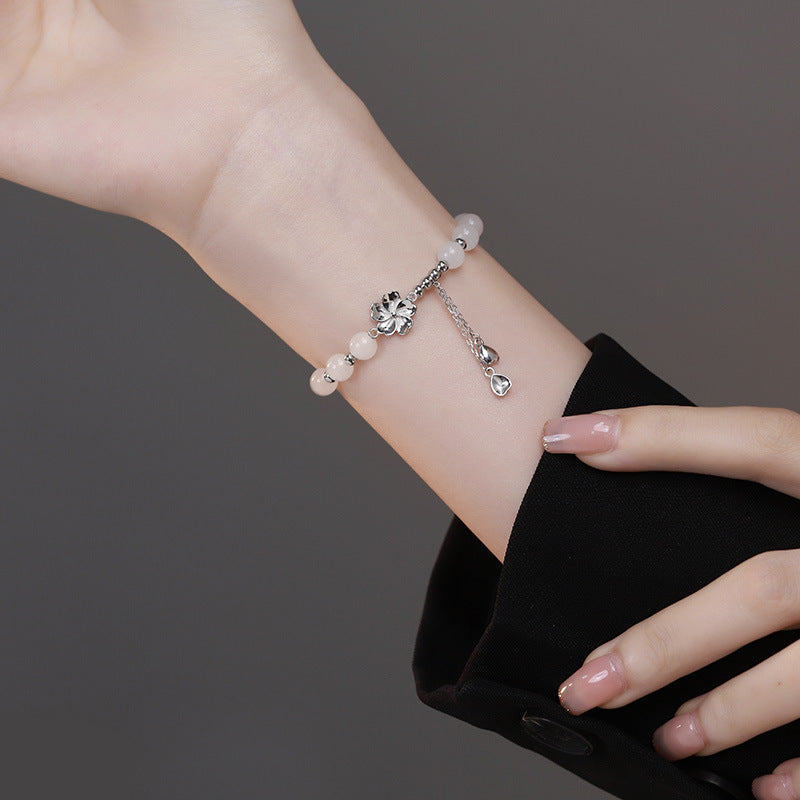 925 sterling silver white jade bracelet - silvery