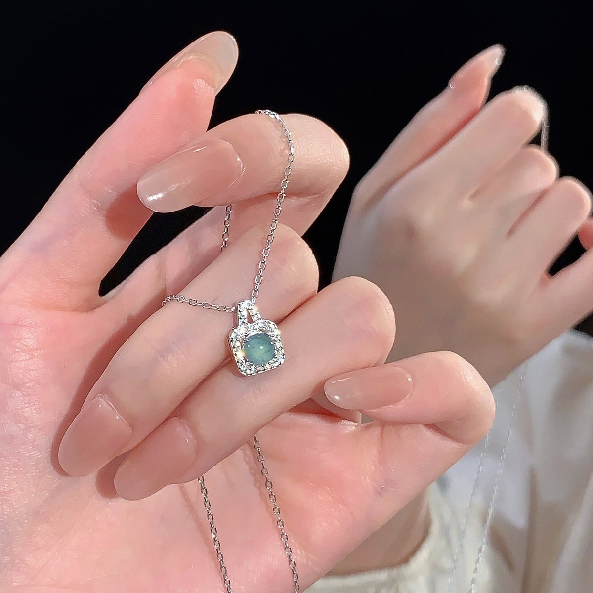 S925 Pure Silver jadeite Necklace - Silvery