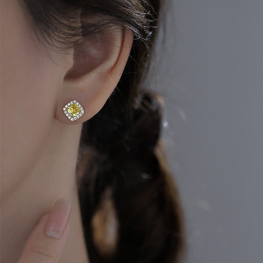 925 sterling silver square earrings - golden