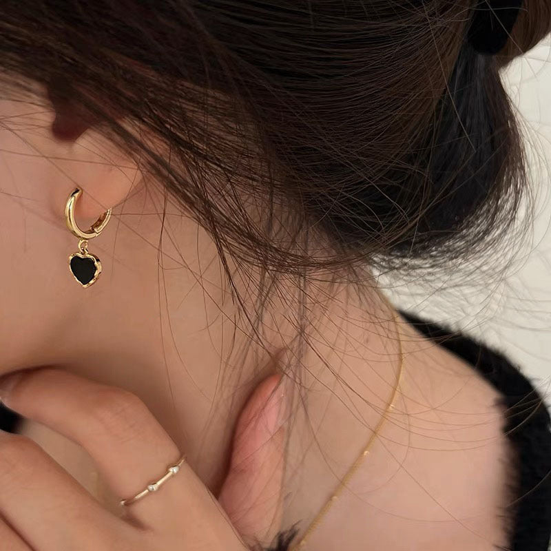 925 sterling silver heart pendant earrings - golden