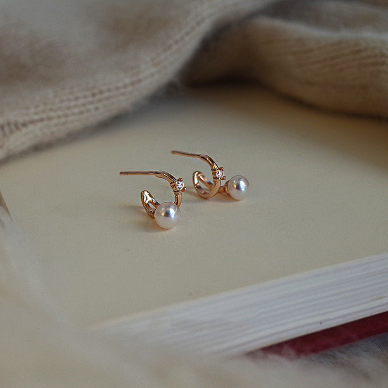S925 sterling silver pearl earrings - rose golden
