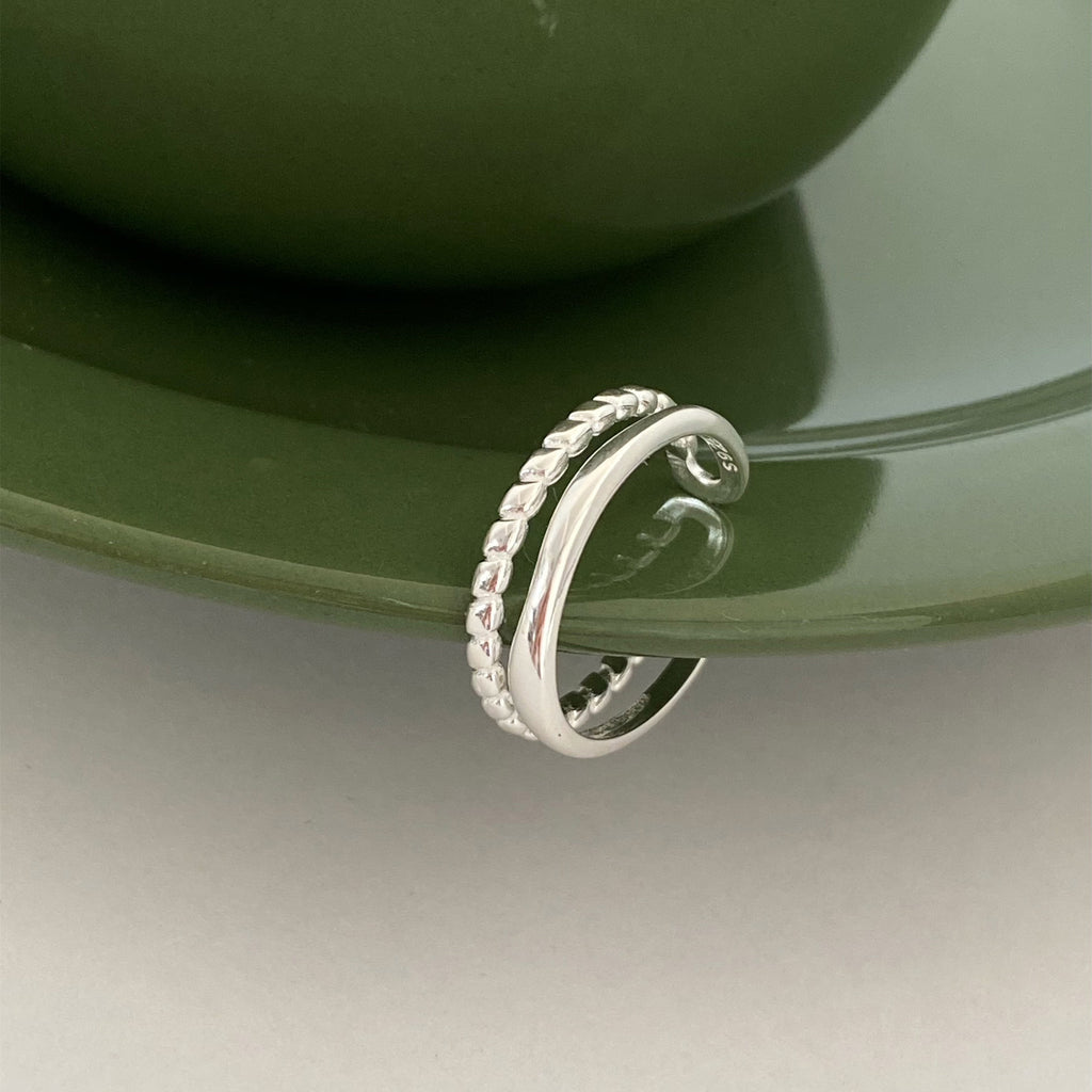 925 sterling silver double-layer line open ring - silvery