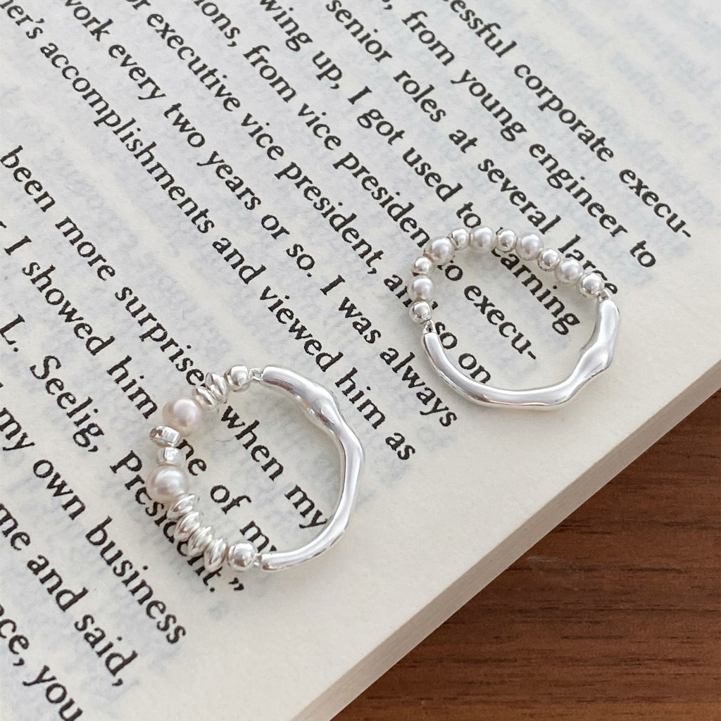 925 sterling silver pearl irregular design ring - silvery