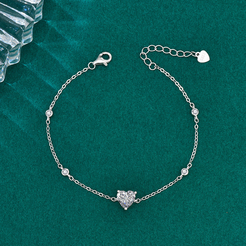 S925 Sterling Silver Moissanite Heart Bracelet