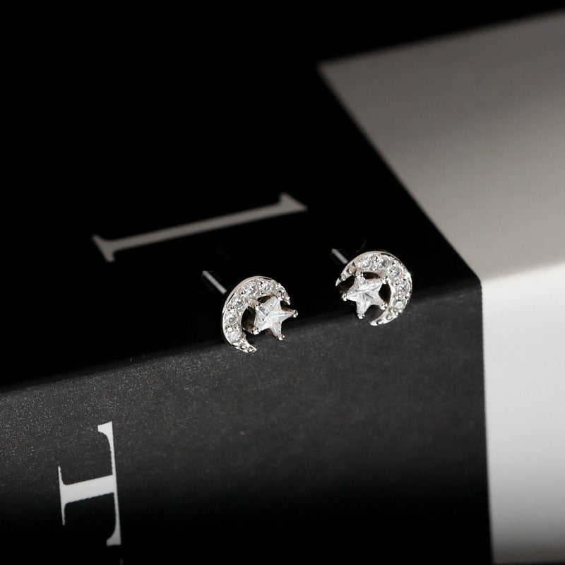 925 sterling silver star and moon earrings - silvery