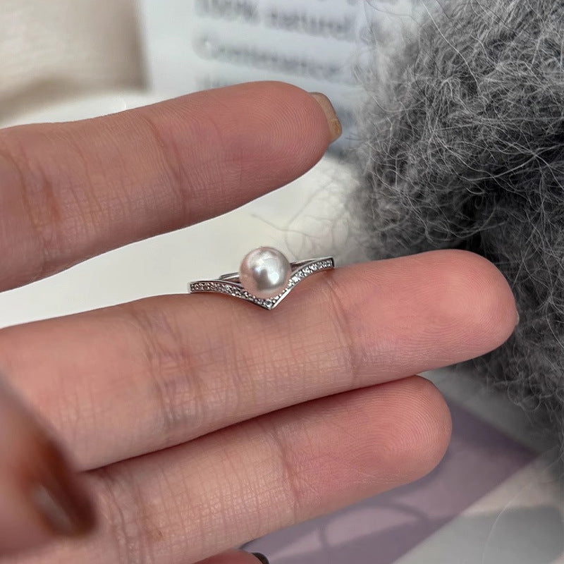 925 sterling silver pearl ring - silvery