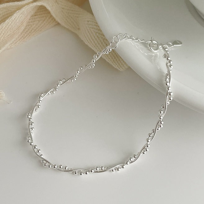 S925 sterling silver double-layer winding bracelet - silvery