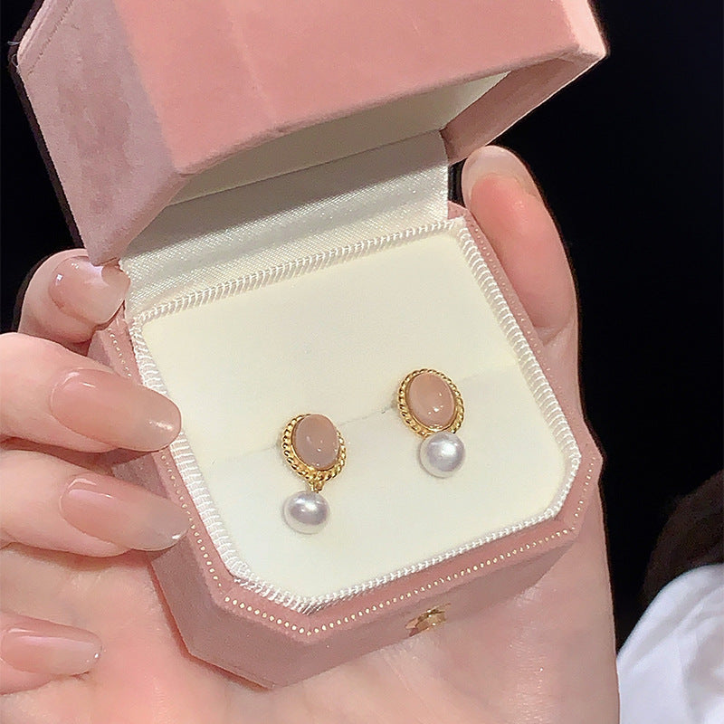 S925 pure silver natural chalcedony freshwater pearl earrings