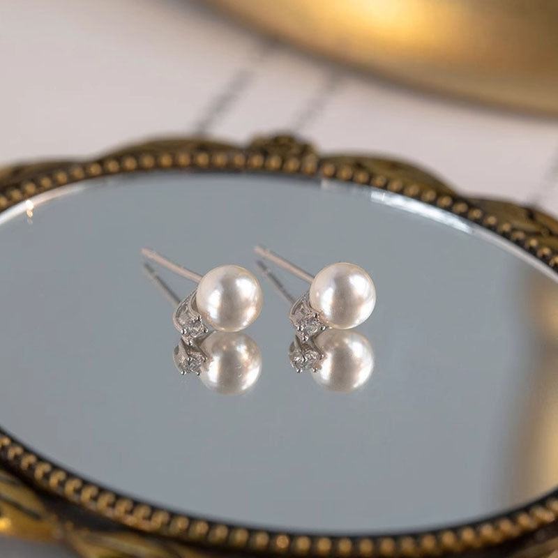 925 sterling silver pearl earrings - silvery
