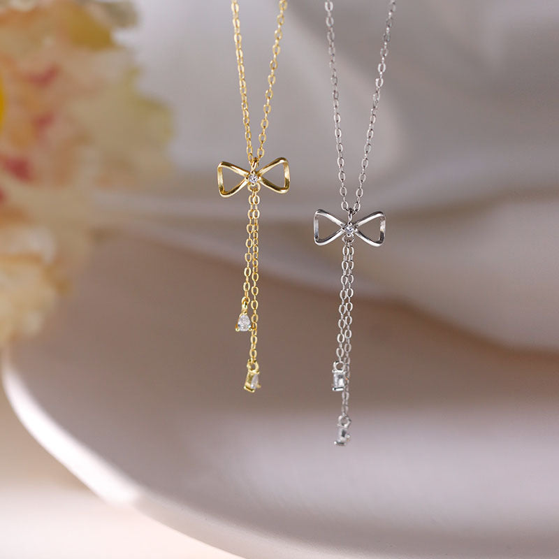 925 sterling silver bowknot necklace