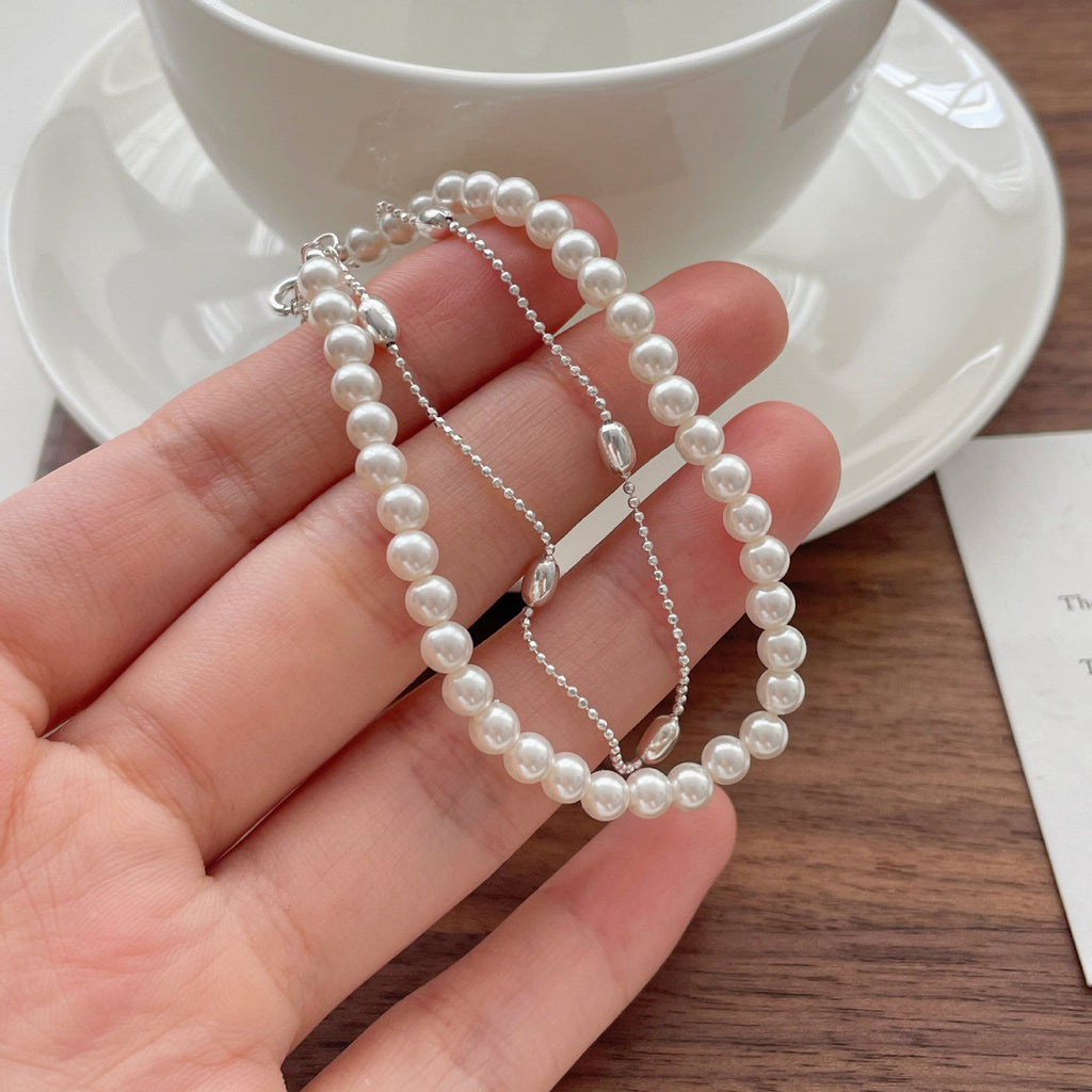 S925 sterling silver imitation pearl double-layer bracelet