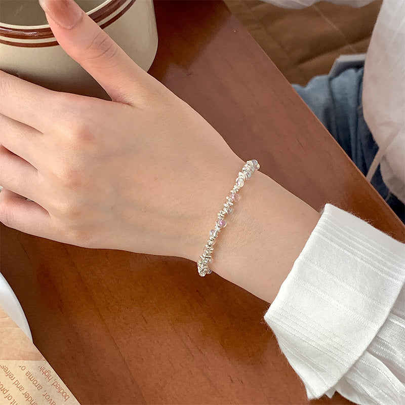 925 sterling silver glass bead bracelet - silvery