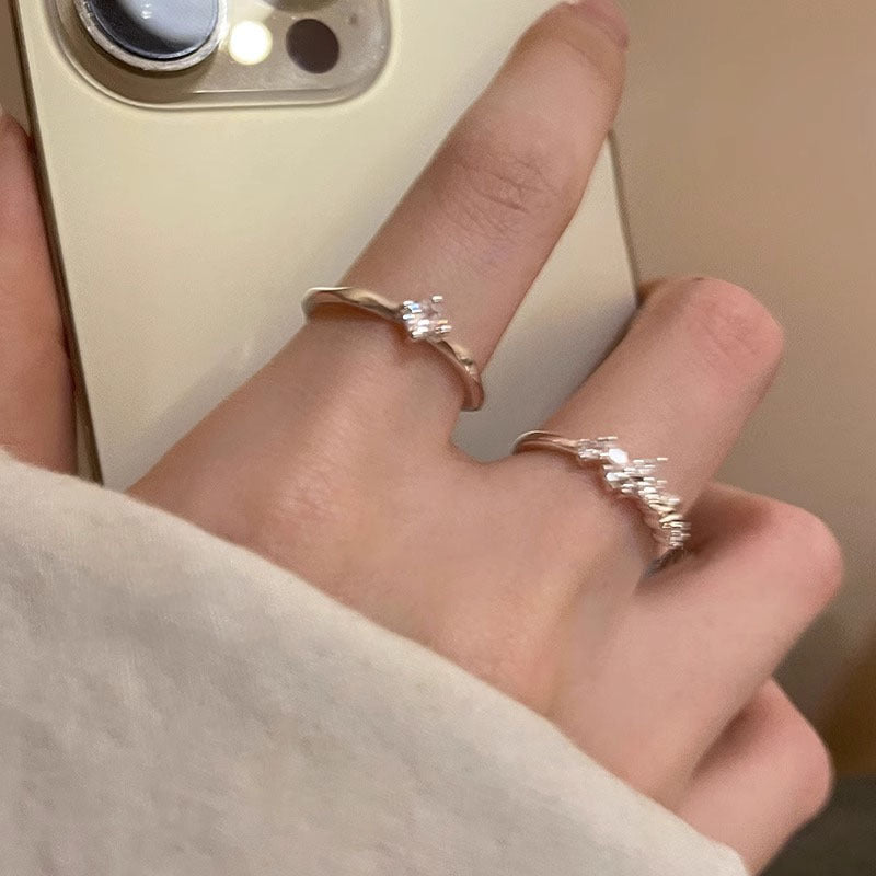S925 Silver Sparkling Zirconia Open Ring - Silvery