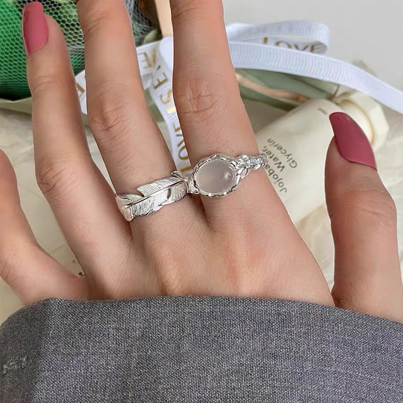 925 Pure Silver Agate Ring - Silvery