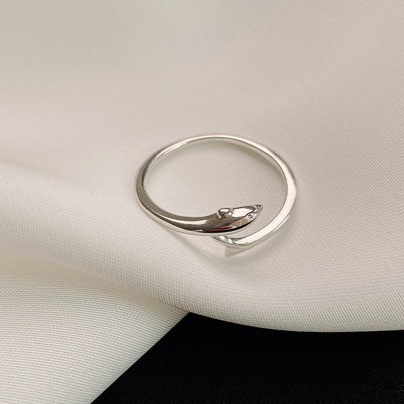 925 sterling silver dolphin shaped open ring - silvery