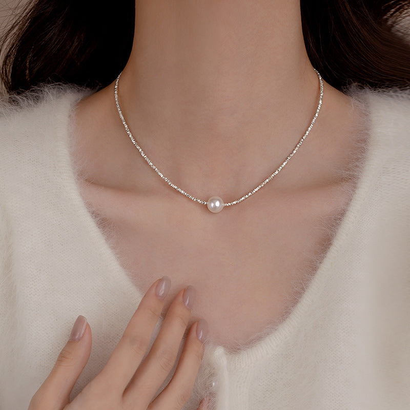 925 sterling silver pearl necklace - silvery
