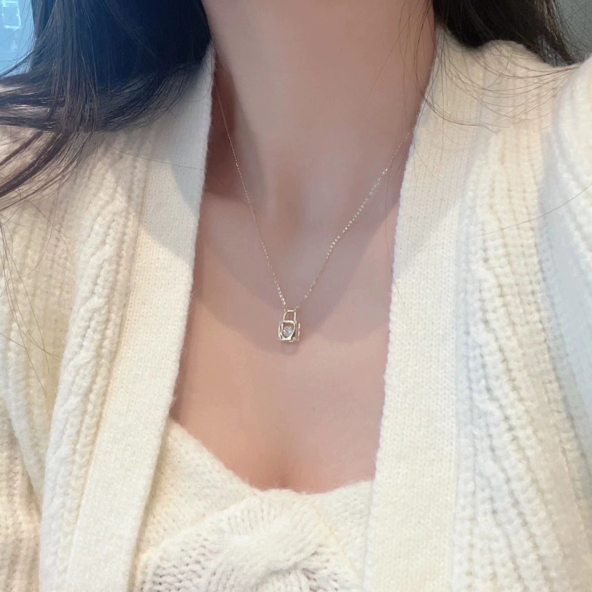 S925 sterling silver heart lock pendant necklace
