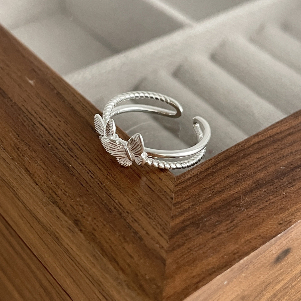 S925 sterling silver double butterfly opening ring
