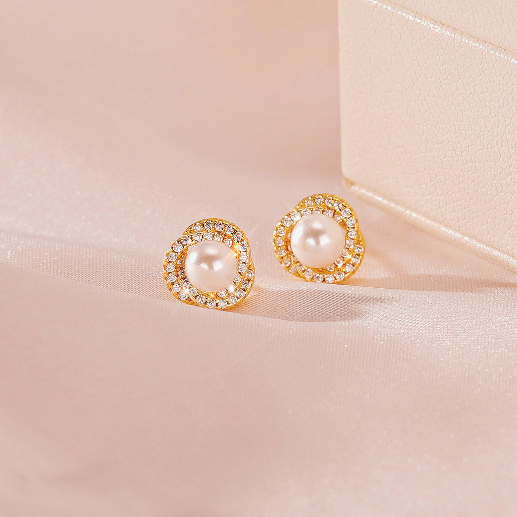 S925 pure silver pearl inlaid with sparkling zirconium earrings