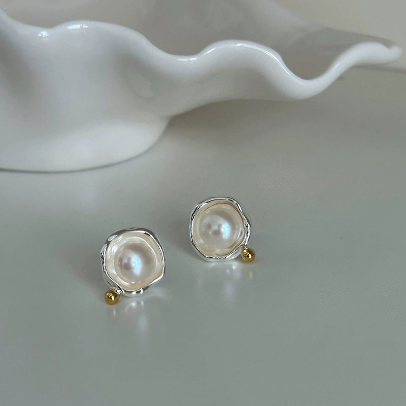 925 sterling silver freshwater pearl earrings - silvery