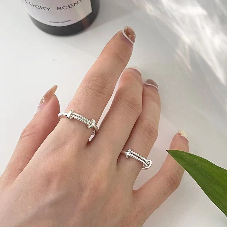 925 sterling silver push-pull adjustable ring - silvery
