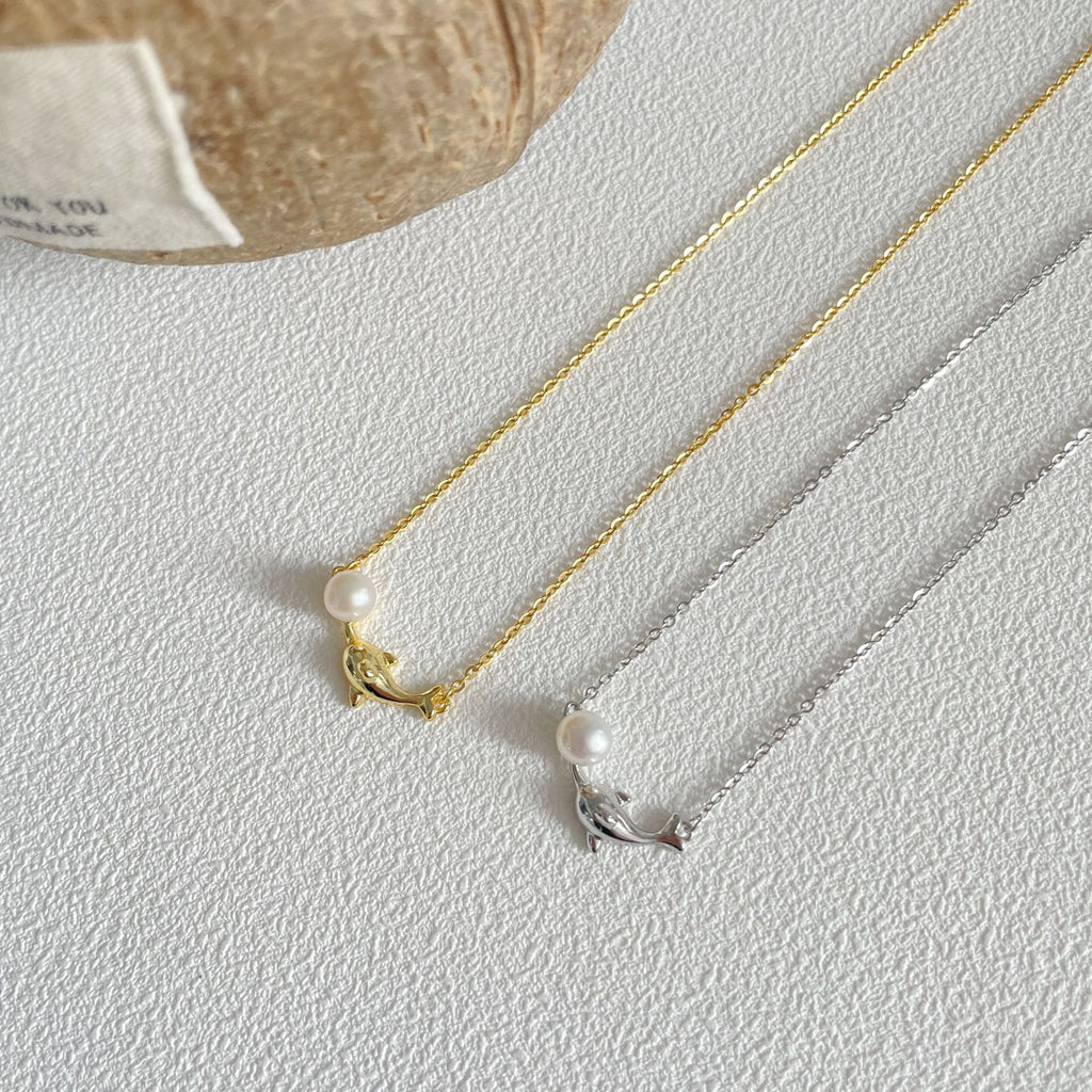 S925 sterling silver dolphin pendant necklace