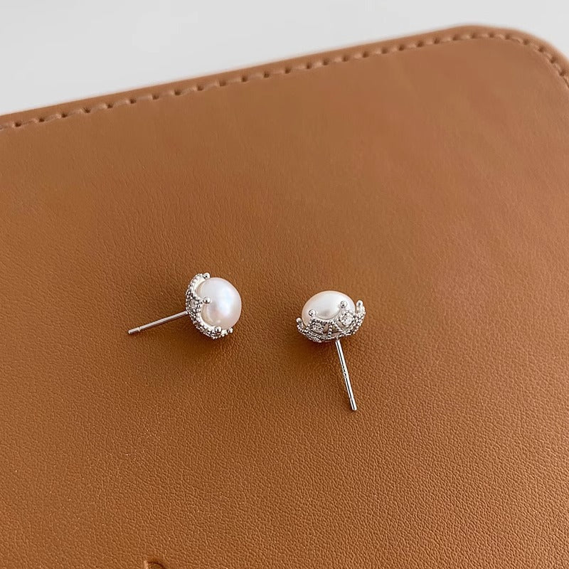 S925 sterling silver freshwater pearl earrings - silvery