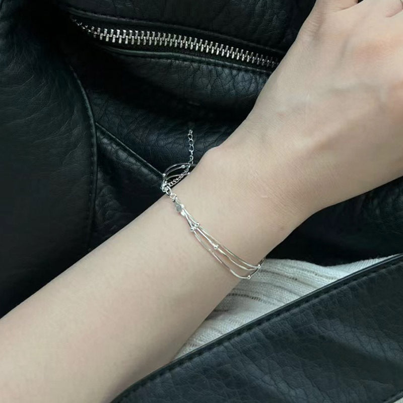 925 sterling silver three-layer snake bone chain bracelet - silvery