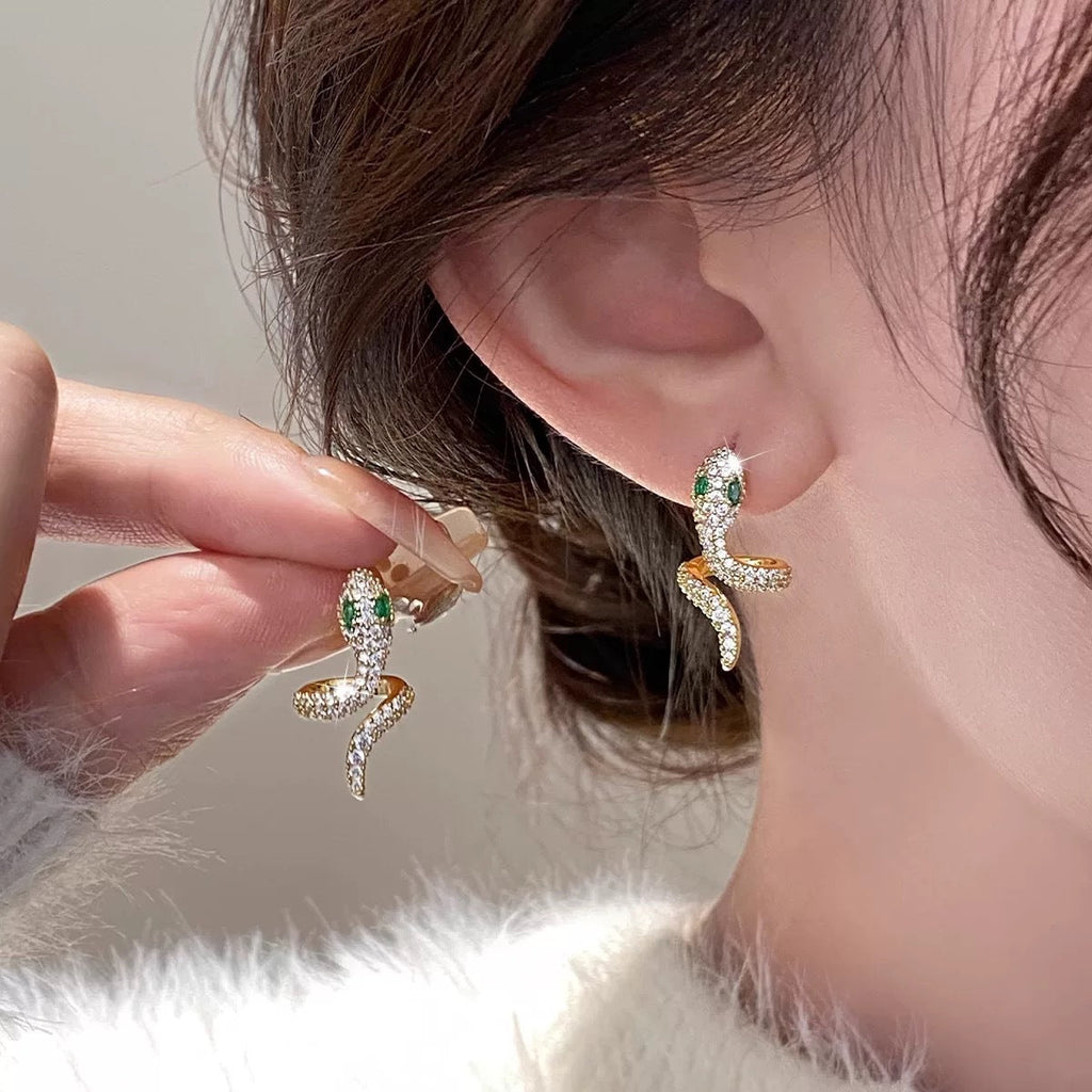 S925 sterling silver snake shaped earrings