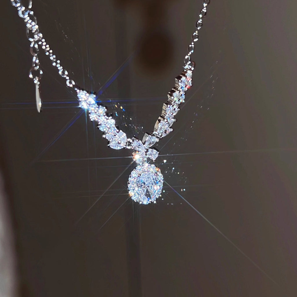 925 sterling silver sparkling zirconium pendant necklace - silvery