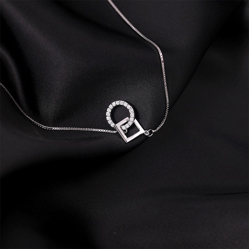925 sterling silver geometric interlocking pendant necklace - silvery