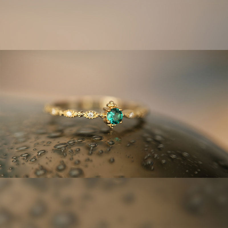 S925 sterling silver inlaid with green zirconium open ring
