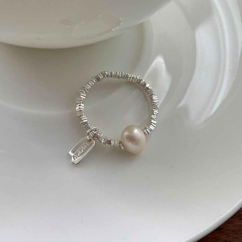 925 sterling silver elastic rope ring - silvery