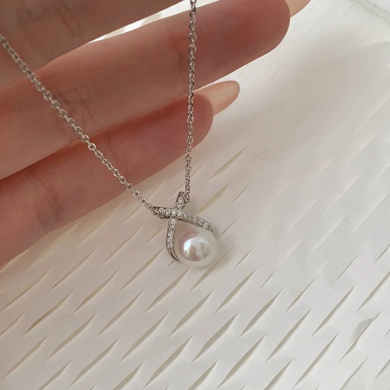S925 Silver Freshwater Pearl Pendant Necklace - Silvery