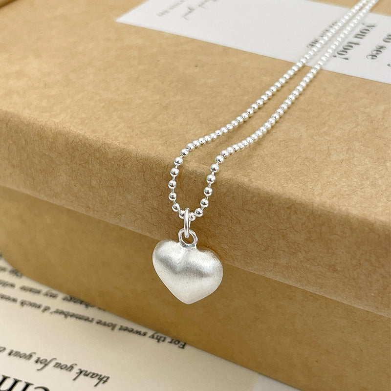  925 sterling silver heart-shaped pendant long necklace - silvery