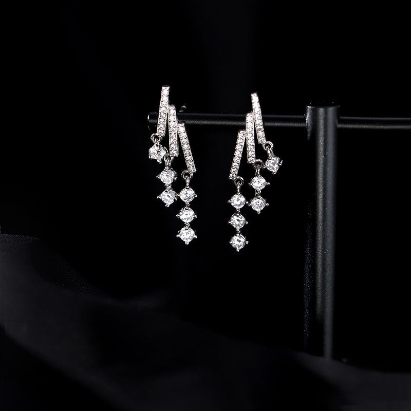 925 sterling silver glitter zirconium earrings - silvery