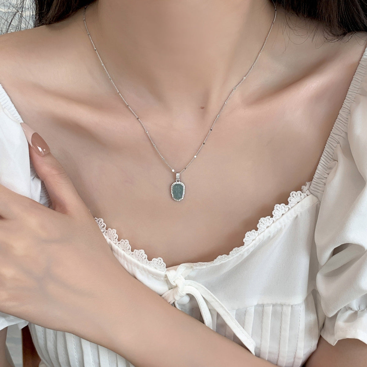 S925 Pure Silver Jade Pendant Necklace - Silvery