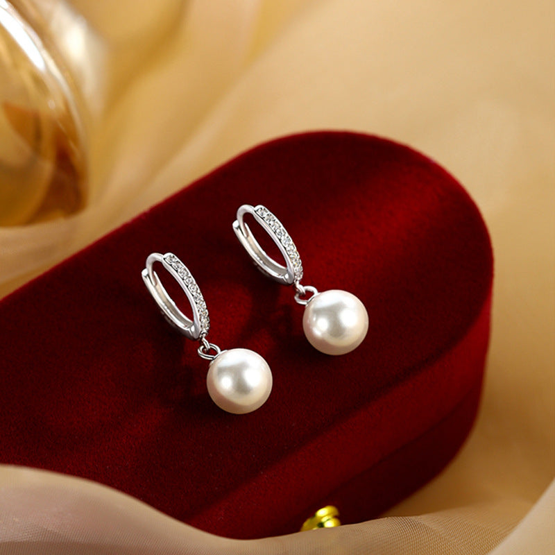 925 sterling silver imitation pearl ear buckle - silvery
