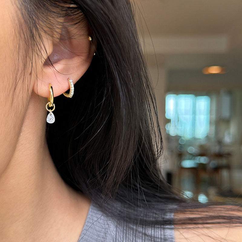  925 sterling silver water drop zirconium single ear buckle - golden