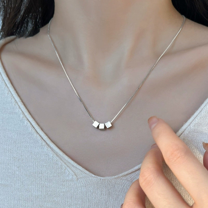 925 sterling silver square pendant necklace - silvery