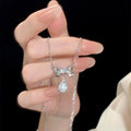 S925 sterling silver droplet shaped pendant necklace
