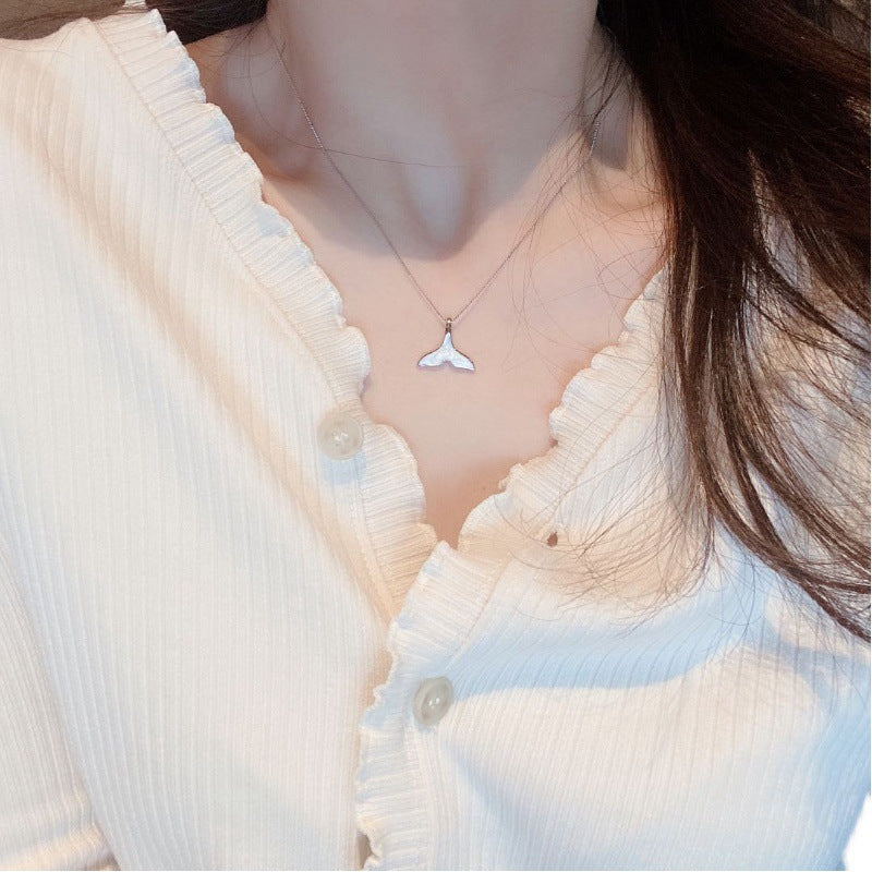 S925 sterling silver fish tail pendant necklace