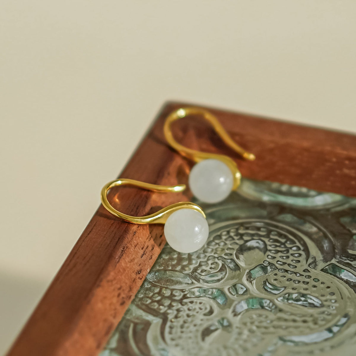 925 Sterling Silver Hotan Jade Earrings - Golden
