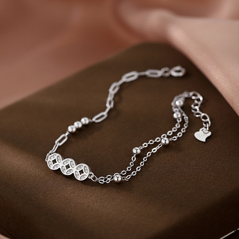 925 pure silver coin pendant, paired with zircon bracelet
