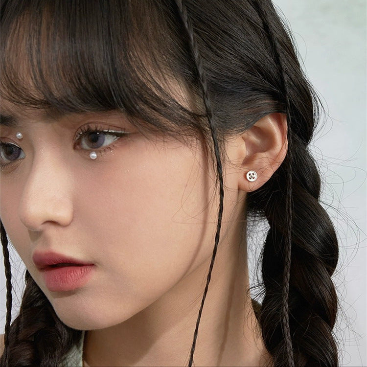 S925 silver button graphic earrings