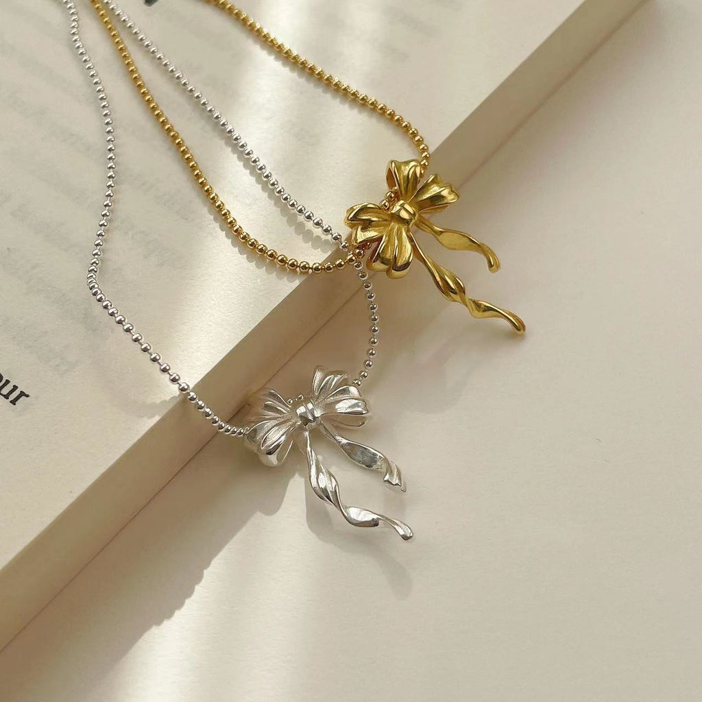 925 silver bowknot pendant necklace