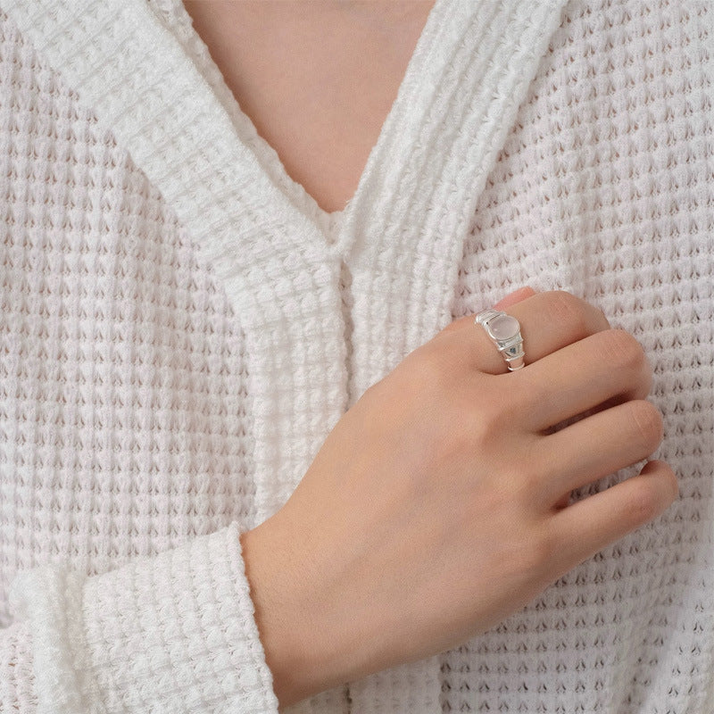 925 sterling silver chalcedony ring - silvery