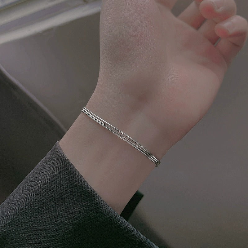 925 sterling silver three-layer snake bone chain bracelet